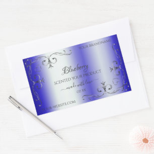 Royal Blue Shimmery Product Labels Silver Verziert Rechteckiger Aufkleber