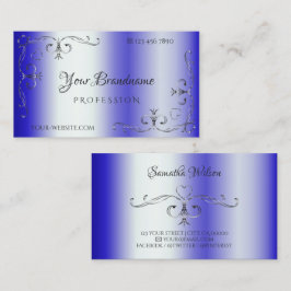 Royal Blue Shimmery Silver Verziert Corner Border Visitenkarte
