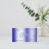 Royal Blue Shimmery Verziert Corner Border Initial Visitenkarte (Stehend Vorderseite)