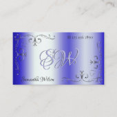 Royal Blue Shimmery Verziert Corner Border Initial Visitenkarte (Vorderseite)