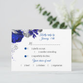 Royal Blue & Silber Blume Auswahl RSVP Karte (Stehend Vorderseite)