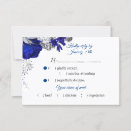 Royal Blue & Silber Blume Auswahl RSVP Karte