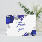 Royal Blue silber Blume danke Ihnen Karte (Stehend Vorderseite)