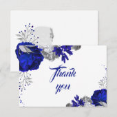 Royal Blue silber Blume danke Ihnen Karte (Vorne/Hinten)