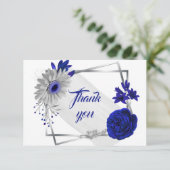 Royal Blue Silber Blume geometrisch danke Karte (Stehend Vorderseite)