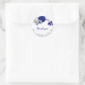 Royal Blue & Silber Blume Vielen Dank Runder Aufkleber (Tasche)