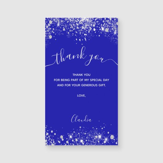 Royal Blue silber Glitzer Magnet danke Karte (Vorderseite)