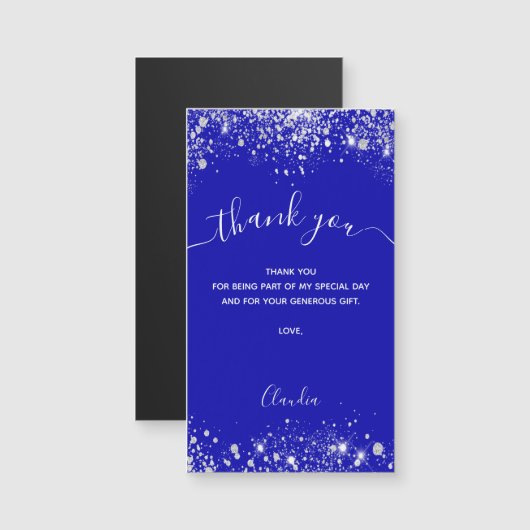 Royal Blue silber Glitzer Magnet danke Karte (Vorne/Hinten)