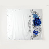 Royal Blue Silber Metallic Floral Wedding Wandteppich (Vorderseite (Horizontal))