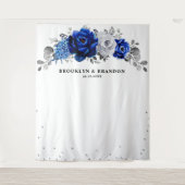 Royal Blue Silber Metallic Floral Wedding Wandteppich (Vorderseite)
