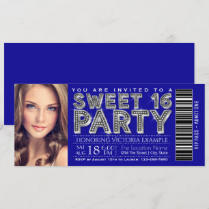 Royal Blue Silber Sweet 16 Ticket Einladung