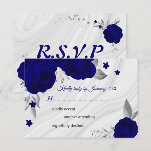 Royal Blue silbergraue RSVP-Karte RSVP Karte (Vorne/Hinten)