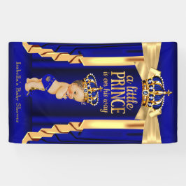 Royal Blue Silk Gold Crown Baby Dusche Brünett Banner
