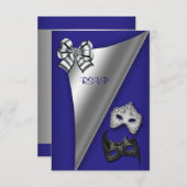 Royal Blue Silver 16 . Geburtstag Masquerade Party Einladung (Vorne/Hinten)