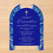 Royal Blue Silver Agate Confirmation Elegant Acryleinladungen (Vorderseite)