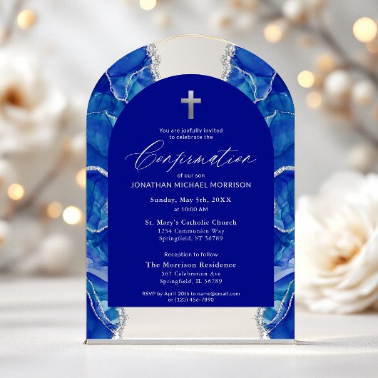 Royal Blue Silver Agate Confirmation Elegant Acryleinladungen