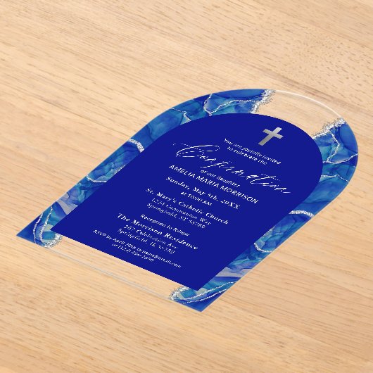 Royal Blue Silver Agate Confirmation Modern Acryleinladungen (Ablage )