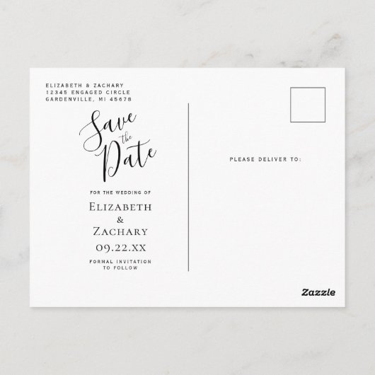 Royal Blue Silver Agate Custom Photo Save the Date Postkarte (Rückseite)