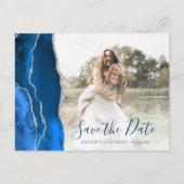 Royal Blue Silver Agate Custom Photo Save the Date Postkarte (Vorderseite)