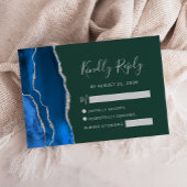 Royal Blue Silver Agate Emerald Green Wedding RSVP Karte