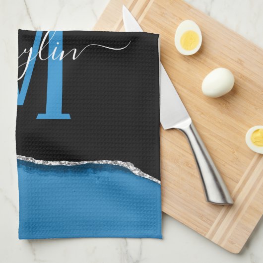 ROYAL BLUE & SILVER AGATE GESCHIRRTUCH (Viertel Falte)