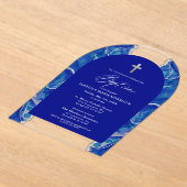 Royal Blue Silver Agate Taufe Modernes Elegantes Acryleinladungen (Ablage )