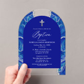 Royal Blue Silver Agate Taufe Modernes Elegantes Acryleinladungen (Insitu (Handheld))