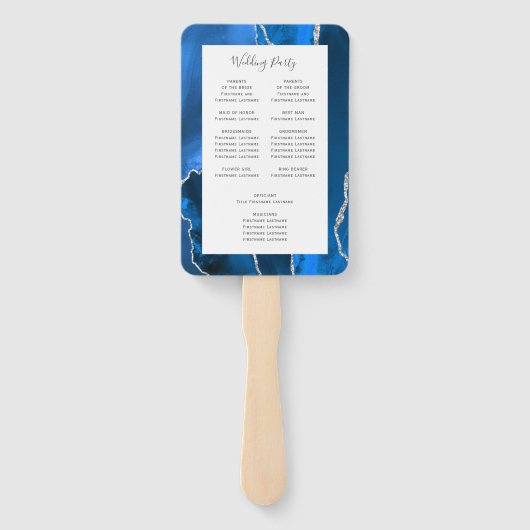 Royal Blue Silver Agate Wedding Program Fächer (Rückseite)