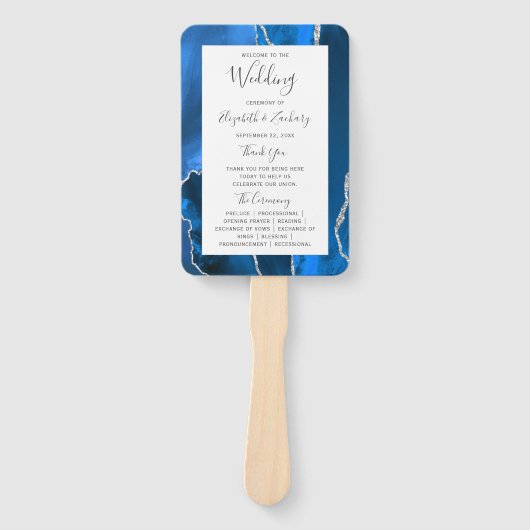 Royal Blue Silver Agate Wedding Program Fächer (Vorderseite)