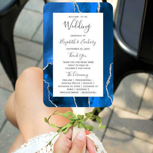 Royal Blue Silver Agate Wedding Program Fächer