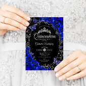 Royal Blue Silver Black Quinceanera Einladung