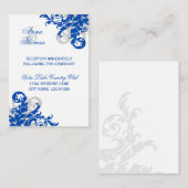 Royal Blue Silver Blühe Hochzeitsempfang Begleitkarte (Vorne/Hinten)