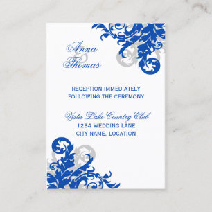 Royal Blue Silver Blühe Hochzeitsempfang Begleitkarte