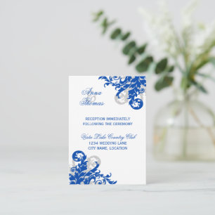 Royal Blue Silver Blühe Hochzeitsempfang Begleitkarte