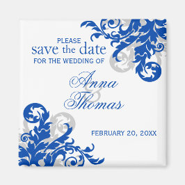 Royal Blue Silver Blühte Save the Date Magnet