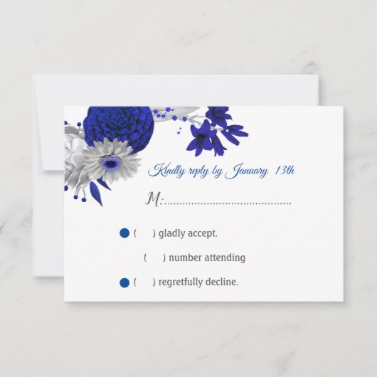 Royal Blue & Silver Blume RSVP-Karte RSVP Karte (Vorderseite)