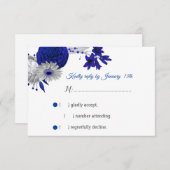 Royal Blue & Silver Blume RSVP-Karte RSVP Karte (Vorne/Hinten)