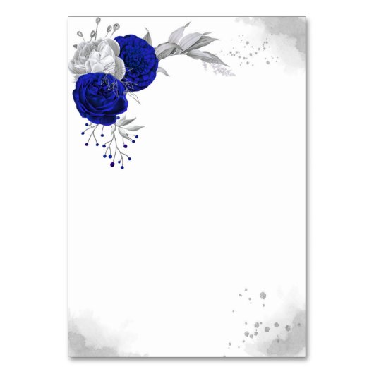 Royal Blue & Silver Blume Sitzkarte Tischnummer (Rückseite)