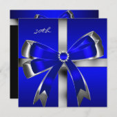 Royal Blue Silver Bow 30. Jewel Birthday Party Einladung (Vorne/Hinten)