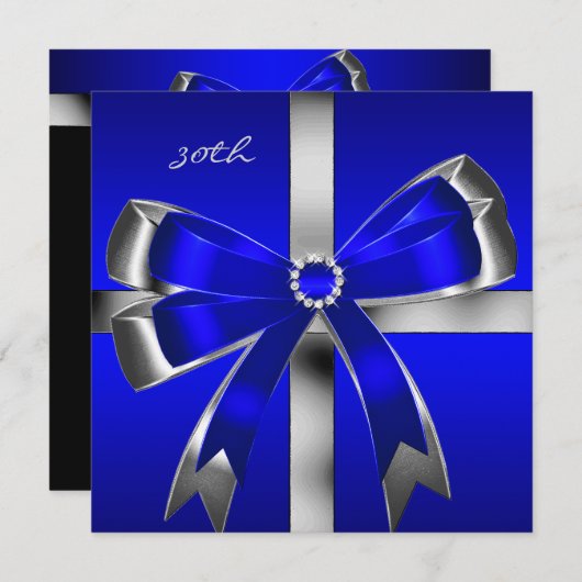 Royal Blue Silver Bow 30. Jewel Birthday Party Einladung (Vorne/Hinten)