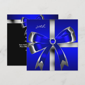 Royal Blue Silver Bow 30. Jewel Birthday Party Einladung