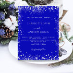 Royal blue silver budget wedding invitation<br><div class="desc">A royal blue background,  decorated with faux silver glitter sparkles.  Personalize and add your names and details.</div>