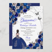 Royal Blue Silver Butterfly Princess Quinceanera Einladung (Vorne/Hinten)