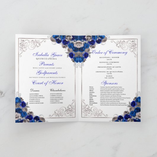 Royal Blue Silver Butterfly Quinceanera Programm (Innenseite)