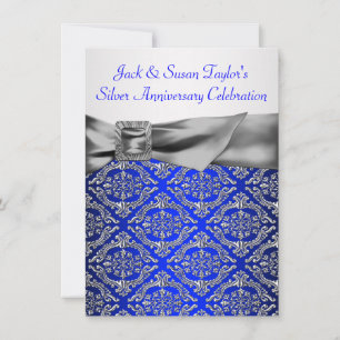 Royal Blue Silver Damask Silver 25-jähriges Besteh Einladung
