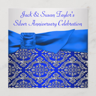 Royal Blue Silver Damask Silver 25-jähriges Besteh Einladung