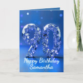 Royal Blue Silver Diamond 90th Birthday Sparkle Karte (Vorderseite)