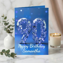 Royal Blue Silver Diamond 90th Birthday Sparkle Karte