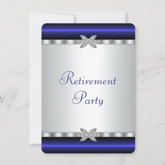 Royal Blue Silver Diamond Womans Retirement Party Einladung (Vorderseite)