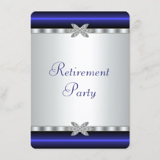 Royal Blue Silver Diamond Womans Retirement Party Einladung
